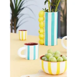 Fabrique de Styles Tasses Et Mugs>Tasse à café en grès rayée et blanc 17cl - Alaria Turquoise