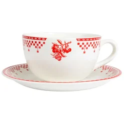Fabrique de Styles Tasses Et Mugs>Tasse et sous-tasse en faïence damier - campagne Rouge