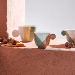 Fabrique de Styles Tasses Et Mugs>Tasses à café x4 en grès sauge et nude moucheté 14cl - Aurore Multicolore