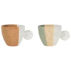 Fabrique de Styles Tasses Et Mugs>Tasses à thé x2 en grès sauge et nude moucheté 30cl - Aurore Multicolore