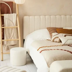 Fabrique de Styles Têtes De Lit Et Paravents>Tete lit en bouclette blanche et fer noir 160x100cm - Organic Blanc, Noir