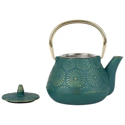 Fabrique de Styles Théières Et Cafetières>Théière en fonte émeraude et dorée - lotus Emeraude, Doré