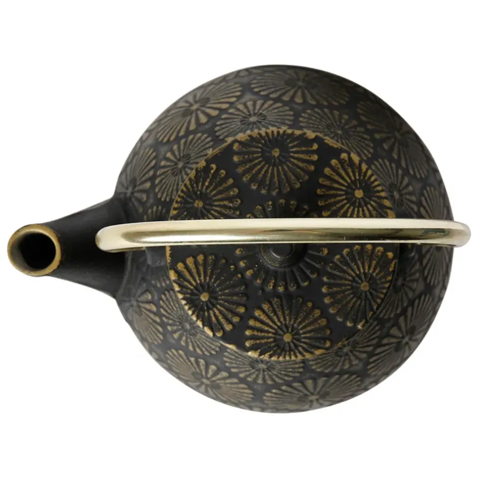 Fabrique de Styles Théières Et Cafetières>Théière en fonte noir et doré - Lotus Noir, Doré