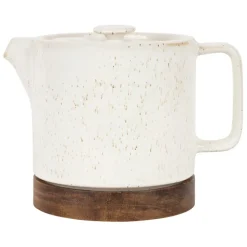 Fabrique de Styles Théières Et Cafetières>Théière en grès moucheté et bois avec filtre - nordika Blanc