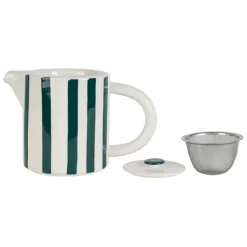 Fabrique de Styles Théières Et Cafetières>Théière rayée en grès émeraude et blanc avec filtre 1l - Alaria Emeraude