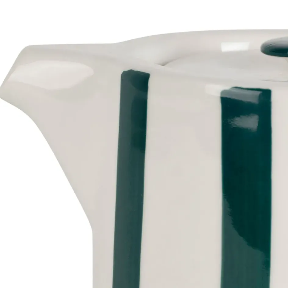 Fabrique de Styles Théières Et Cafetières>Théière rayée en grès émeraude et blanc avec filtre 1l - Alaria Emeraude