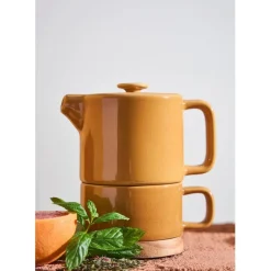Fabrique de Styles Théières Et Cafetières>Théière solitaire en grès avec filtre 45cl - Nordika Moutarde