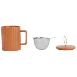 Fabrique de Styles Tasses Et Mugs>Tisanière en grès avec filtre 47.5cl en grès - sweet leaves Terracotta