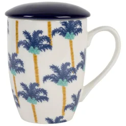 Fabrique de Styles Tasses Et Mugs>Tisanière en porcelaine palmier blanc et avec filtre inox 37.5cl - Mocoa Indigo