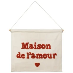 Fabrique de Styles Tableaux Et Toiles>Toile maison amour en coton écru et rouge 66x50cm - Famille Ecru, Rouge