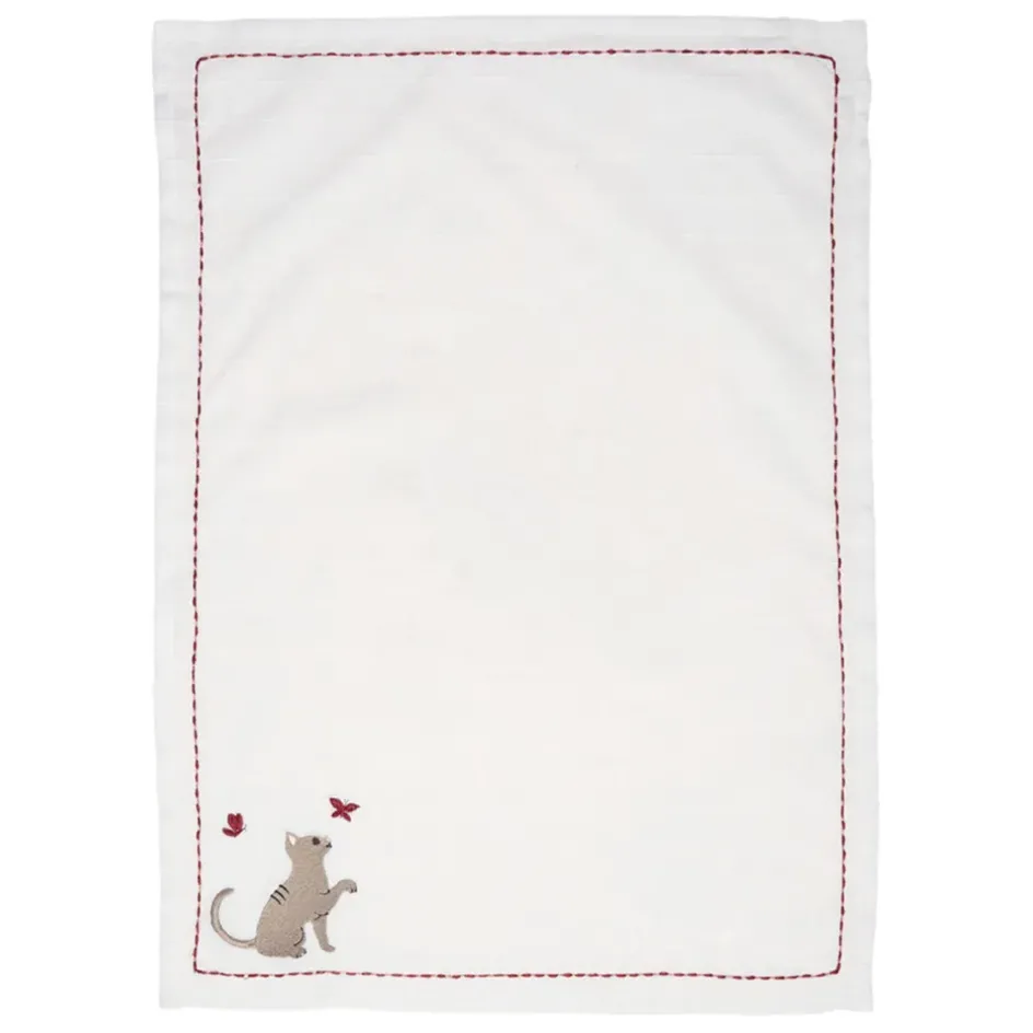 Fabrique de Styles Torchons, Tabliers Et Maniques>Torchon en coton blanc avec chat 70x50cm - A La Ferme Gris