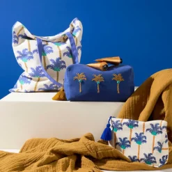 Fabrique de Styles Pochettes Et Housses>Trousse de toilette en coton et polyester palmier - Mocoa Indigo