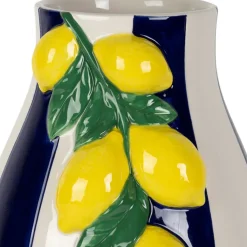Fabrique de Styles Vases Et Soliflores>Vase citron rayé en dolomite blanc et jaune h28cm - Medi Indigo