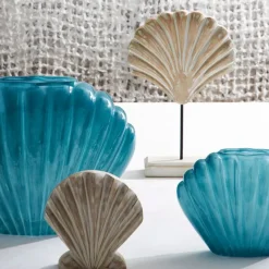Fabrique de Styles Vases Et Soliflores>Vase coquillage en verre h22cm - Leucie Bleu