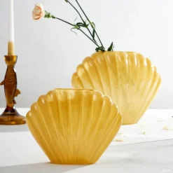 Fabrique de Styles Vases Et Soliflores>Vase coquillage en verre h14.5cm - Leucie Ocre
