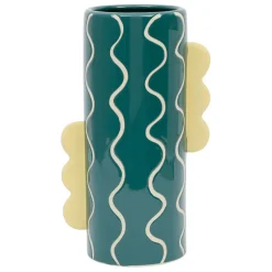 Fabrique de Styles Vases Et Soliflores>Vase cylindrique en grès émeraude et jaune h30cm - Lumi Emeraude, Jaune