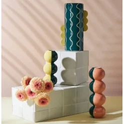 Fabrique de Styles Vases Et Soliflores>Vase cylindrique en grès émeraude et jaune h30cm - Lumi Emeraude, Jaune