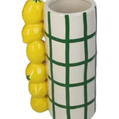 Fabrique de Styles Vases Et Soliflores>Vase en grès citron rayé vert h18cm Jaune