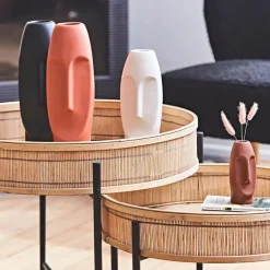 Fabrique de Styles Vases Et Soliflores>Vase Face 11.5X10.5Xh31Cm Gres Noir