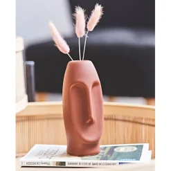 Fabrique de Styles Vases Et Soliflores>Vase Face 6X5.5Xh13.5Cm Gres Terracotta