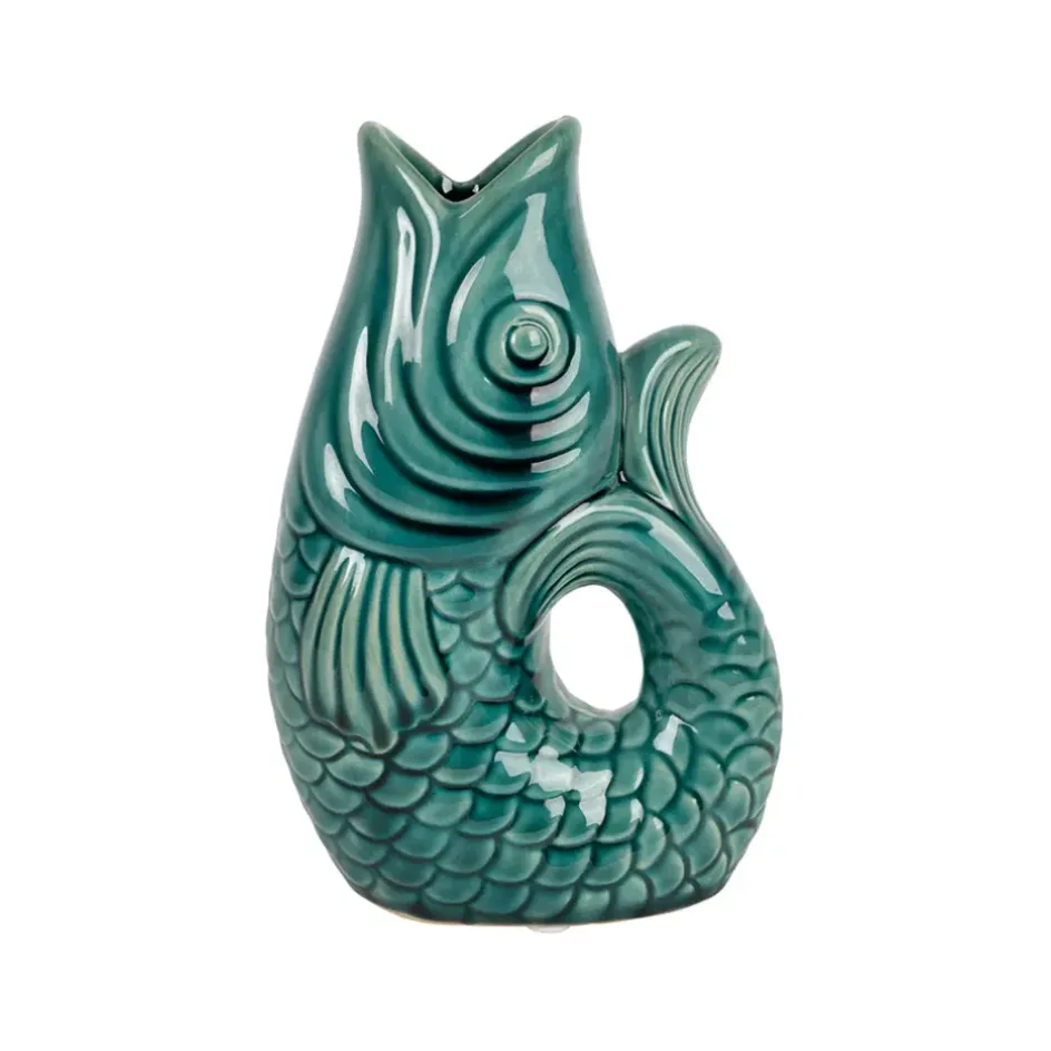 Fabrique de Styles Vases Et Soliflores>Vase poisson en grès émeraude h19.5cm - mer Emeraude