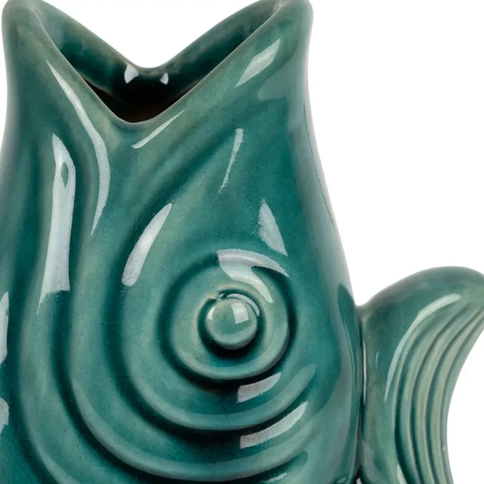 Fabrique de Styles Vases Et Soliflores>Vase poisson en grès émeraude h19.5cm - mer Emeraude