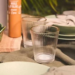 Fabrique de Styles Verres À Eau Et Gobelets>Verre liseré 30cl - Strie Doré