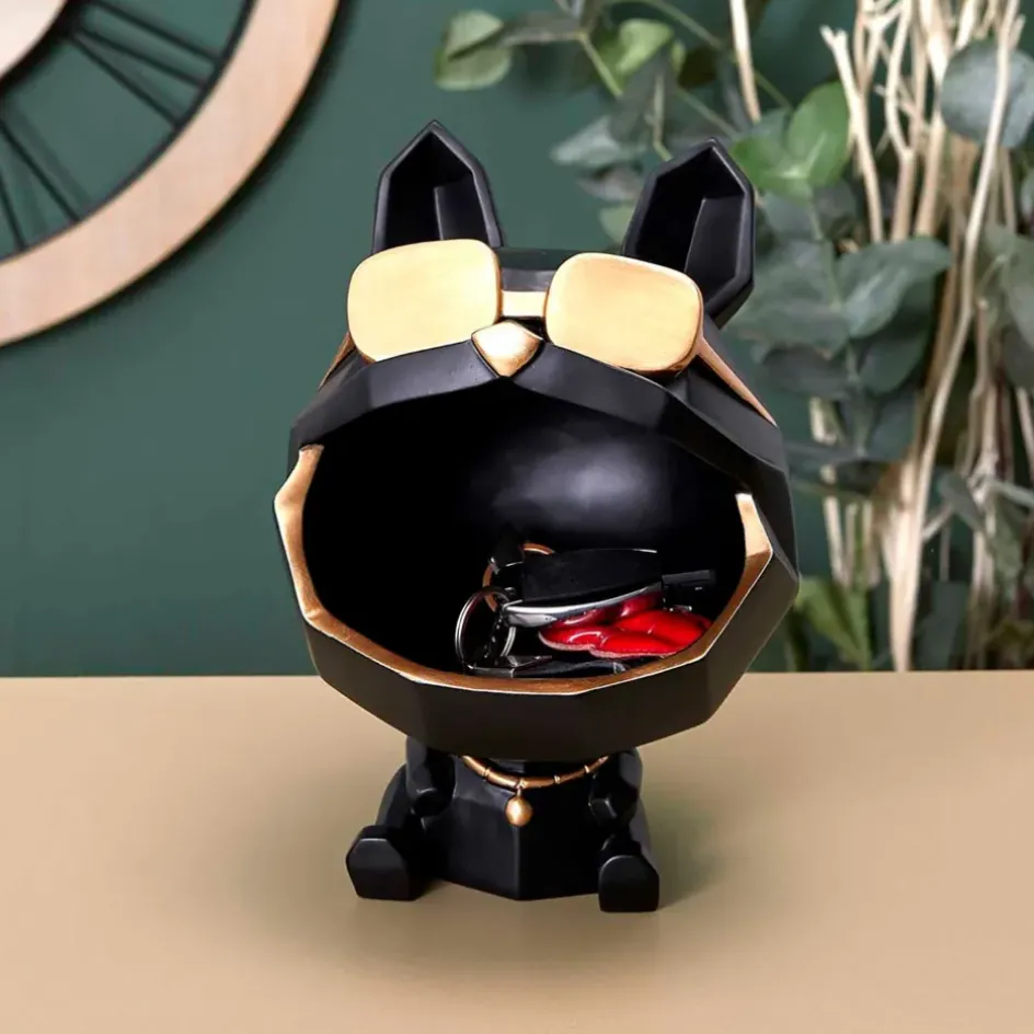 Fabrique de Styles Petits Objets Déco>Vide poche chien a lunettes noir Noir, Doré