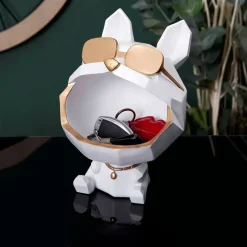 Fabrique de Styles Petits Objets Déco>Vide poche chien lunettes blanc Blanc, Doré