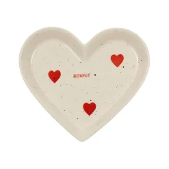 Fabrique de Styles Petits Objets Déco>Vide poche cœur en grès et rouge moucheté - Famille Blanc