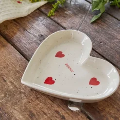 Fabrique de Styles Petits Objets Déco>Vide poche cœur en grès et rouge moucheté - Famille Blanc